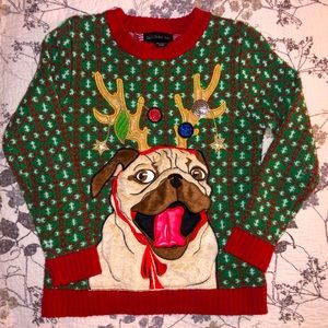 Blizzard Bay Kids/ Adult Small/ 8 Pug Ugly Christmas knit sweater